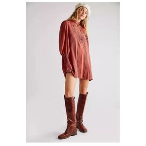 Free people terracotta Mini Dress with Embroidered Detail